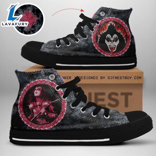 Kiss Band Rock And Roll Over Red Shoes, Kiss Band High Top Shoes For Fans