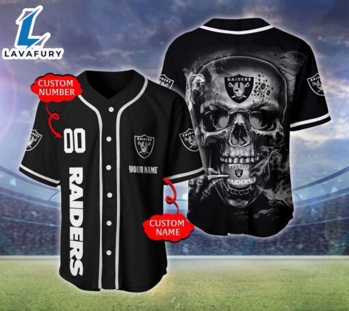 Las Vegas Raiders NFL Skull Logo Personalized Baseball Jersey  – Gift  For Halloween
