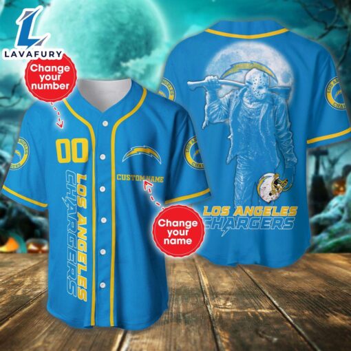 Los Angeles Chargers Horror Movie Personalized Baseball Jersey  – Gift  For Halloween