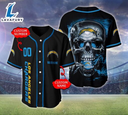 Los Angeles Chargers NFL Skull Logo Personalized Baseball Jersey  – Gift  For Halloween