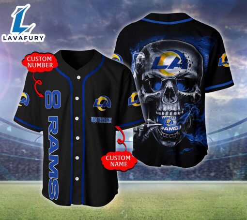 Los Angeles Rams NFL Skull Logo Personalized Baseball Jersey  – Gift  For Halloween
