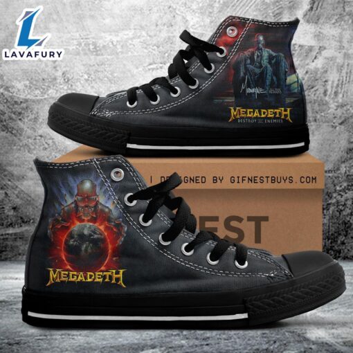 Megadeth Band Destroy All Enemies, Megadeth Band High Top Canvas Shoes, Megadeth Band Gift For Fans