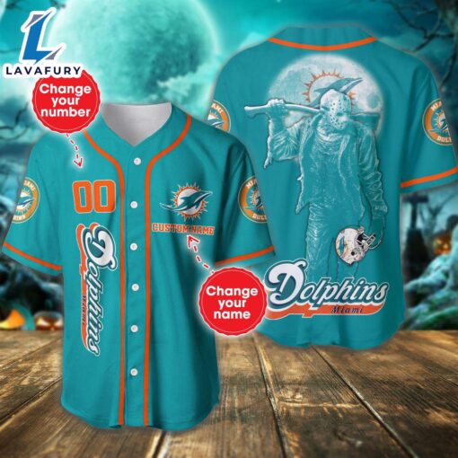 Miami Dolphins Horror Movie Personalized Baseball Jersey  – Gift  For Halloween