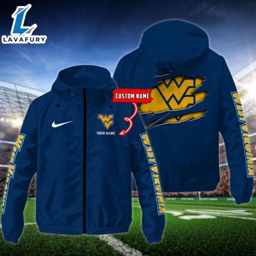 NCAA West Virginia Mountaineers Football Windbreaker Outdoor Jacket – Custom Name Gift Sport