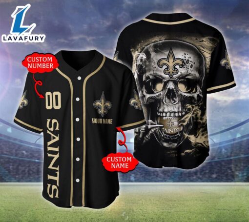 New Orleans Saints NFL Skull Logo Personalized Baseball Jersey  – Gift  For Halloween