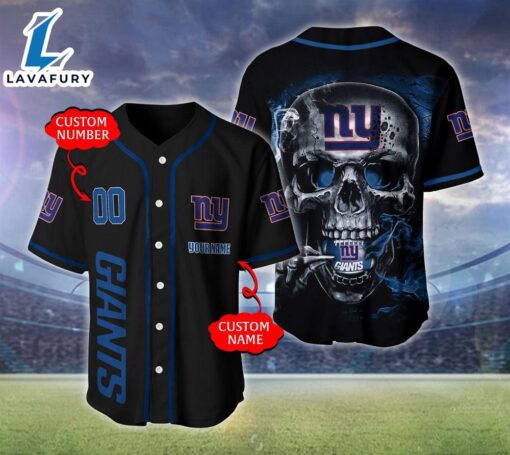 New York Giants NFL Skull Logo Personalized Baseball Jersey  – Gift  For Halloween