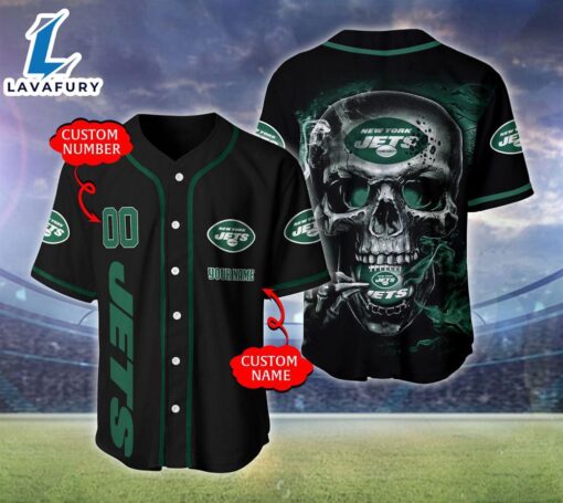 New York Jets NFL Skull Logo Personalized Baseball Jersey  – Gift  For Halloween