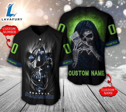 NFL Seattle Seahawks Scary Halloween Personalized Baseball Jersey  – Gift  For Halloween