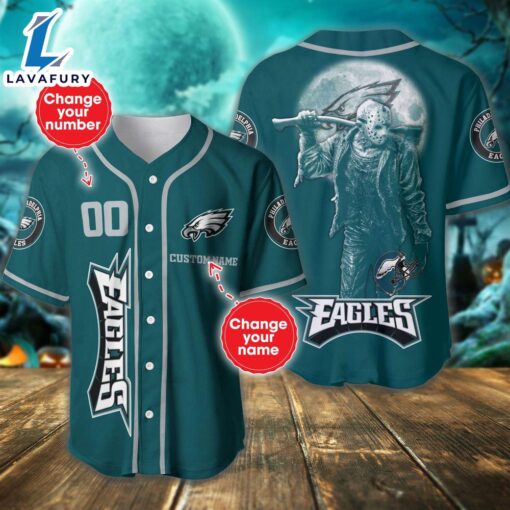 Philadelphia Eagles Horror Movie Personalized Baseball Jersey  – Gift  For Halloween