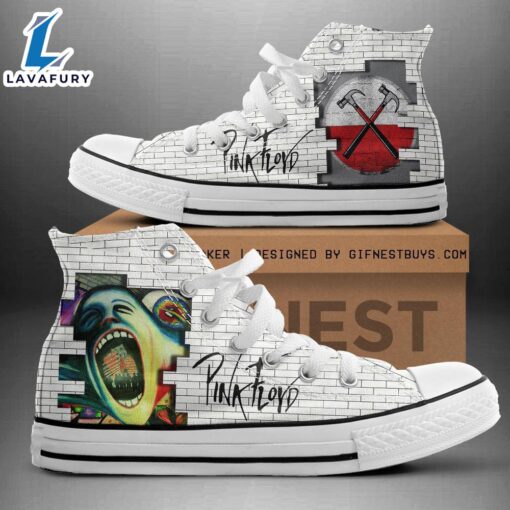 Pink Floyd Cross Hammer White Shoes, Pink Floyd High Top Shoes For Fans