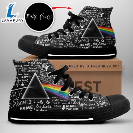 Pink Floyd Full Text Black Shoes, Pink Floyd High Top Shoes For Fans