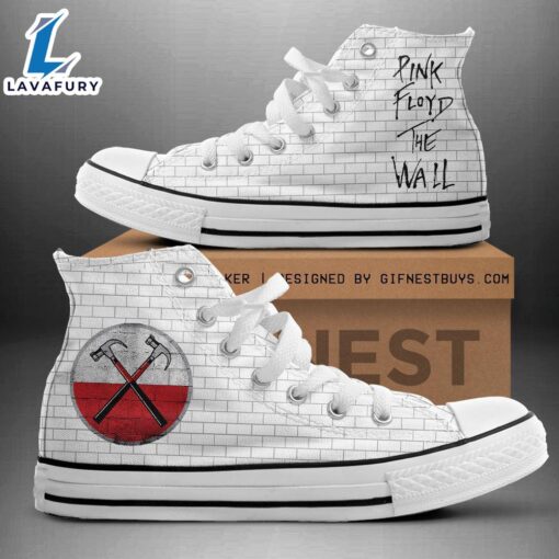 Pink Floyd White Brick Wall Shoes, Pink Floyd High Top Shoes For Fans