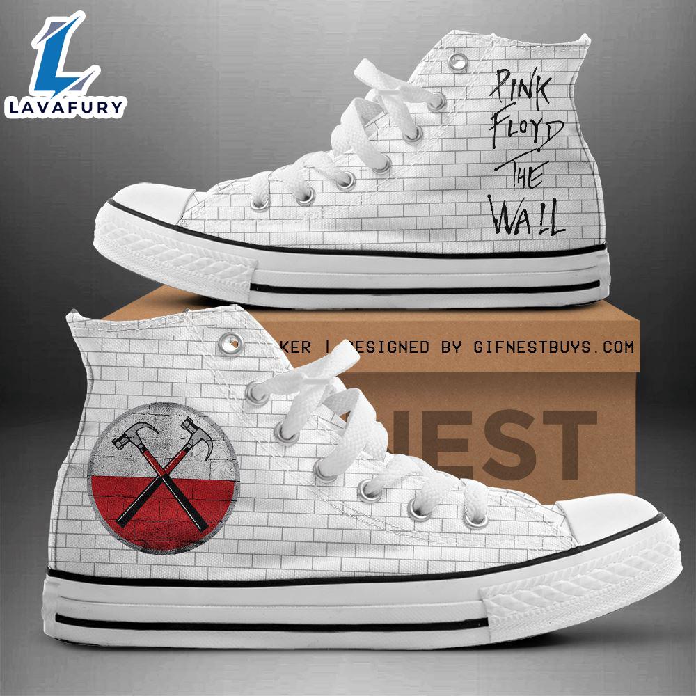 Pink Floyd White Brick Wall Shoes, Pink Floyd High Top Shoes For Fans Pink Floyd White Brick Wall Shoes, Pink Floyd High Top Shoes For Fans