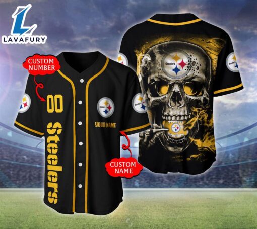 Pittsburgh Steelers NFL Skull Logo Personalized Baseball Jersey  – Gift  For Halloween