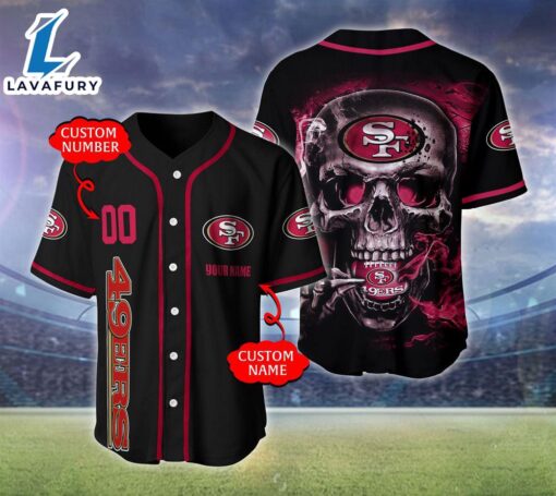 San Francisco 49ers NFL Skull Logo Personalized Baseball Jersey  – Gift  For Halloween