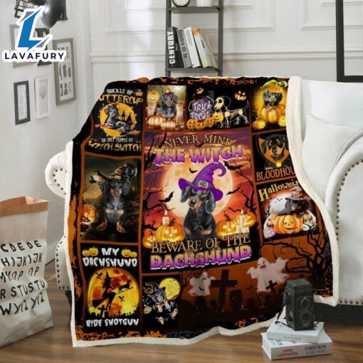Beware Of The Dachshund Halloween Sofa Fleece Throw Blanket  Halloween Gifts Gift Xmas