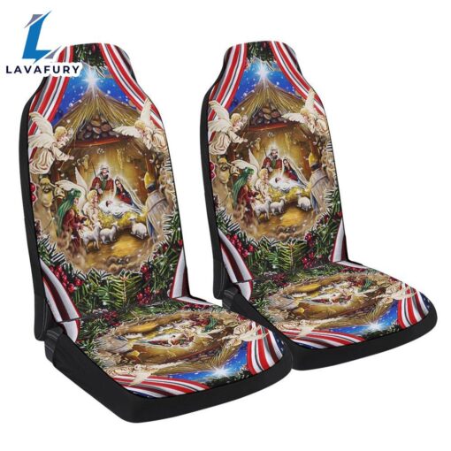 Christmas Is All About Jesus Holy Family Nativity Of Jesus Christmas American Flag Seat Cover Cars – Christian Seat Cover