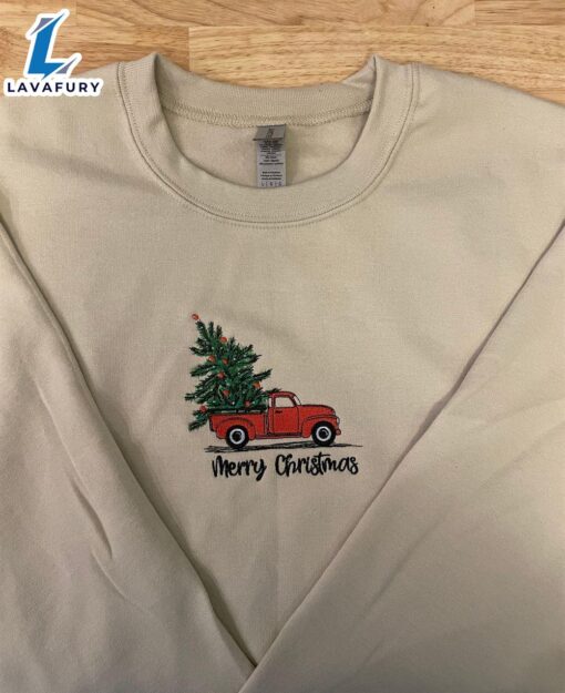Christmas Tree Truck Embroidered Sweatshirt  For Man And Women