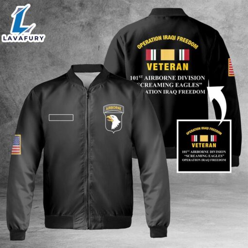 Custom Name 101st Airborne Division Screaming Eagles Operation Iraq Freedom Veteran AOP Fleece Bomber Jacket For Man And Women