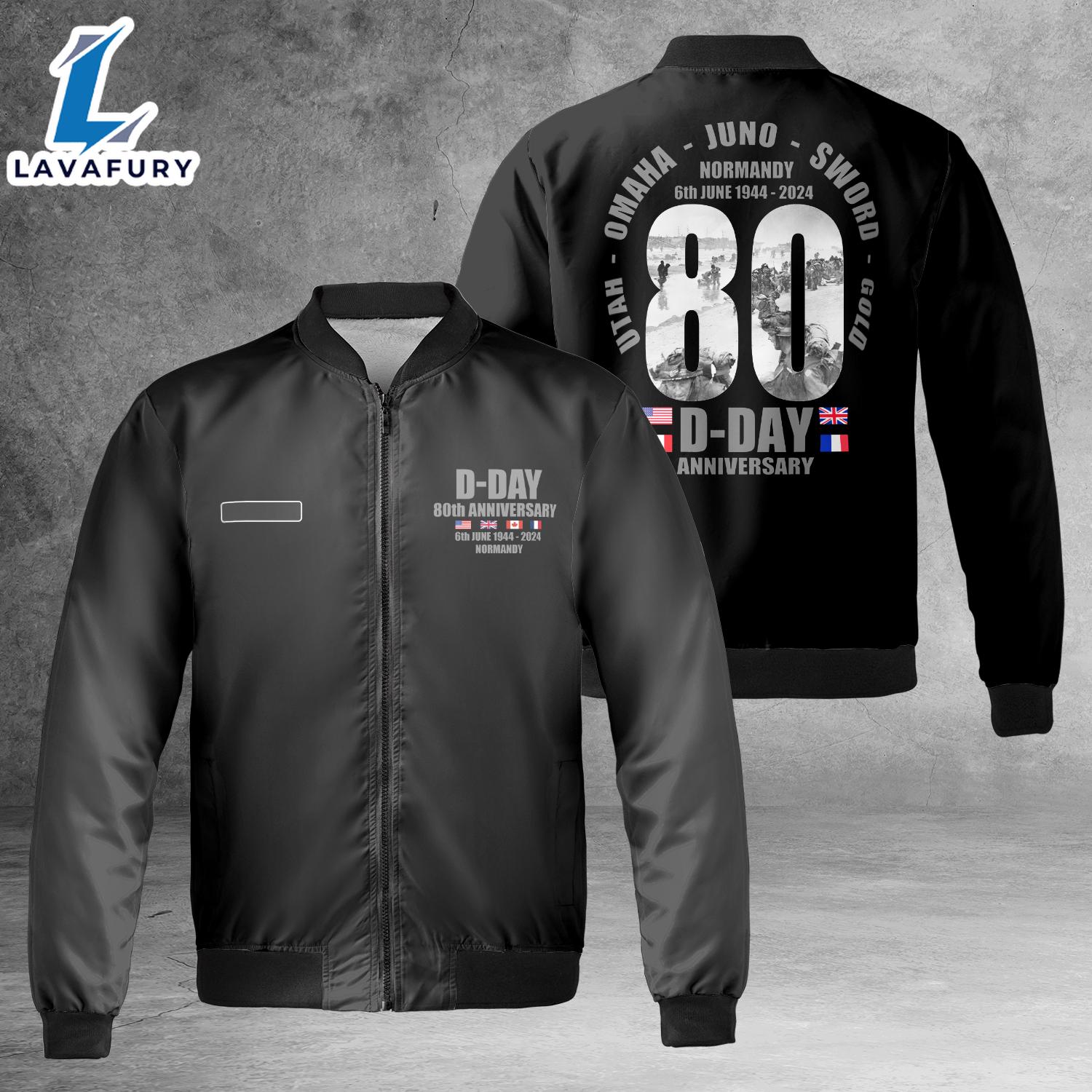 Custom Name D-Day 80th Anniversary 2024 AOP Fleece Bomber Jacket For Man And Women Custom Name D-Day 80th Anniversary 2024 AOP Fleece Bomber Jacket For Man And Women