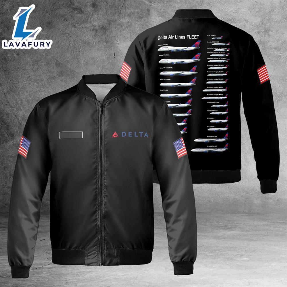 Custom Name Delta Airlines Fleet AOP Fleece Bomber Jacket For Man And Women Custom Name Delta Airlines Fleet AOP Fleece Bomber Jacket For Man And Women