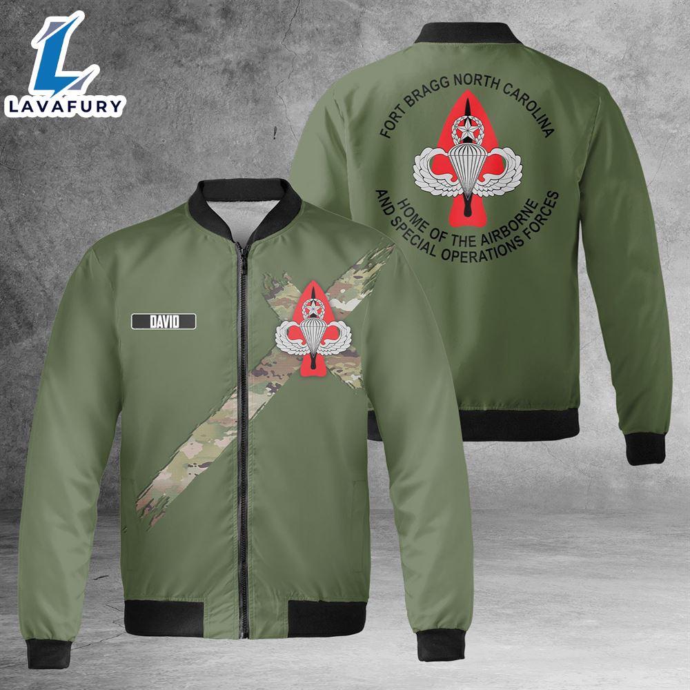 Custom Name Fort Bragg Home Of The Airborne And Special Operations Forces AOP Fleece Bomber Jacket For Man And Women Custom Name Fort Bragg Home Of The Airborne And Special Operations Forces AOP Fleece Bomber Jacket For Man And Women