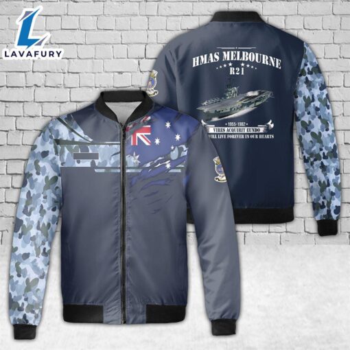 Custom Name Royal Australian Navy RAN HMAS Melbourne (R21) AOP Fleece Bomber Jacket For Man And Women