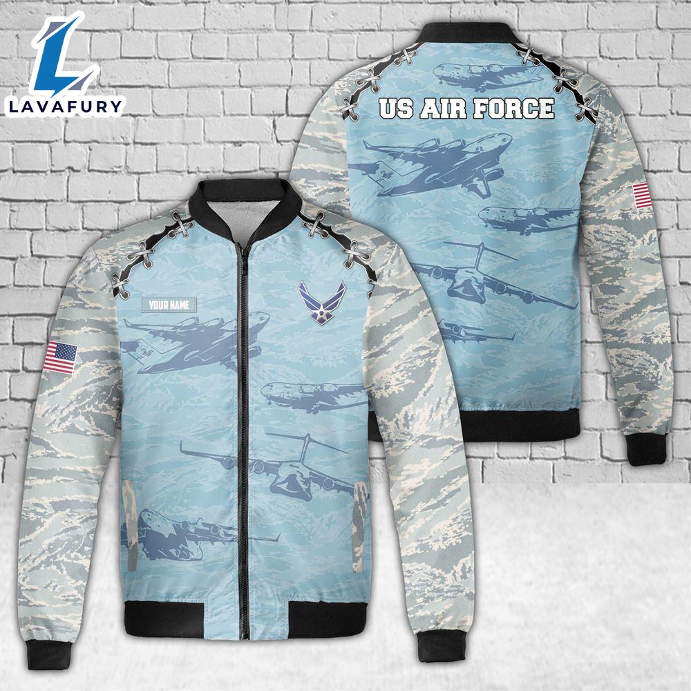 Custom Name US Air Force Boeing C-17 Globemaster III AOP Fleece Bomber Jacket For Man And Women Custom Name US Air Force Boeing C-17 Globemaster III AOP Fleece Bomber Jacket For Man And Women