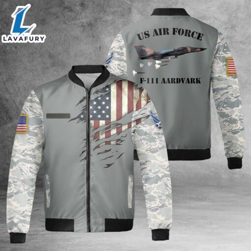 Custom Name US Air Force F-111 Aardvark AOP Fleece Bomber Jacket For Man And Women