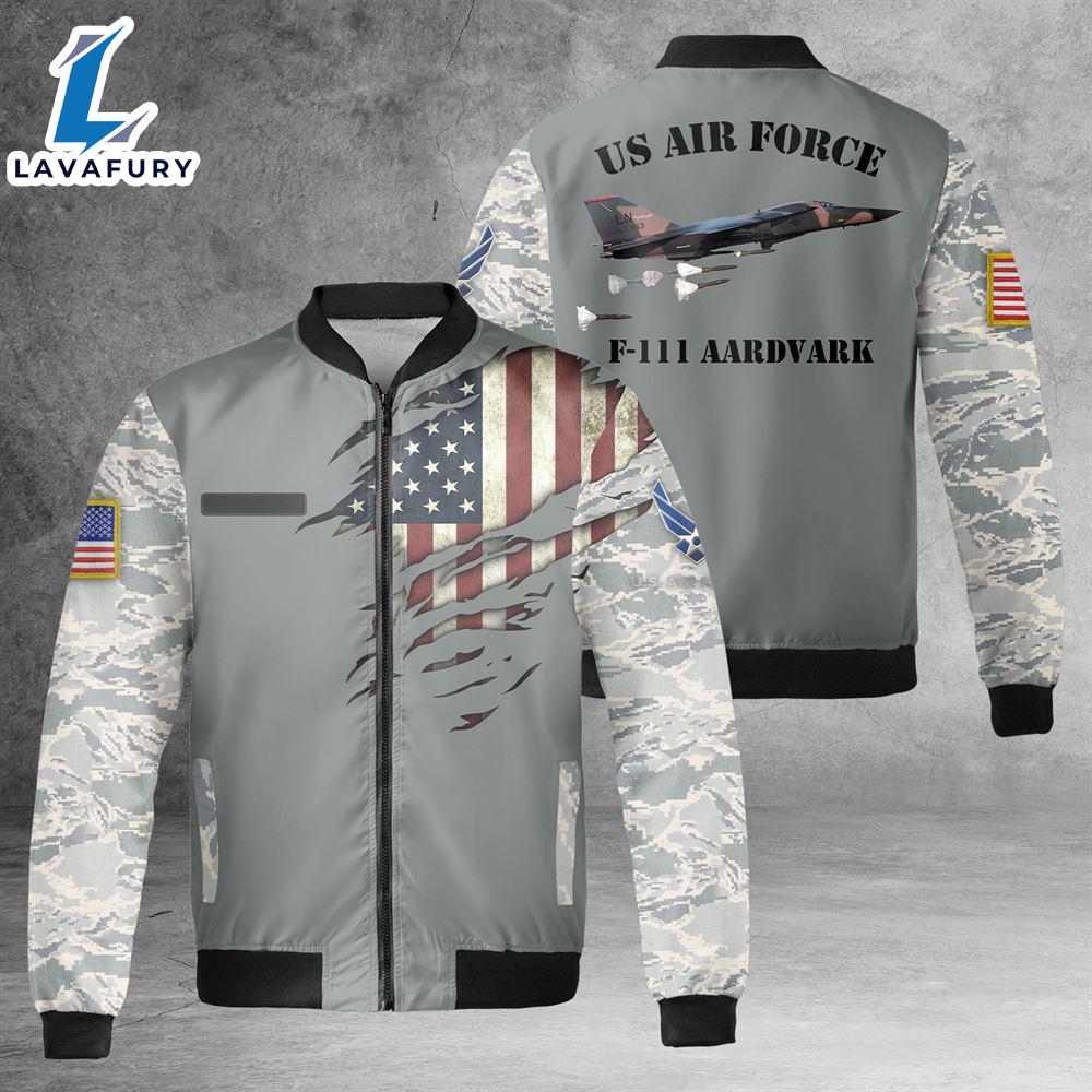 Custom Name US Air Force F-111 Aardvark AOP Fleece Bomber Jacket For Man And Women Custom Name US Air Force F-111 Aardvark AOP Fleece Bomber Jacket For Man And Women