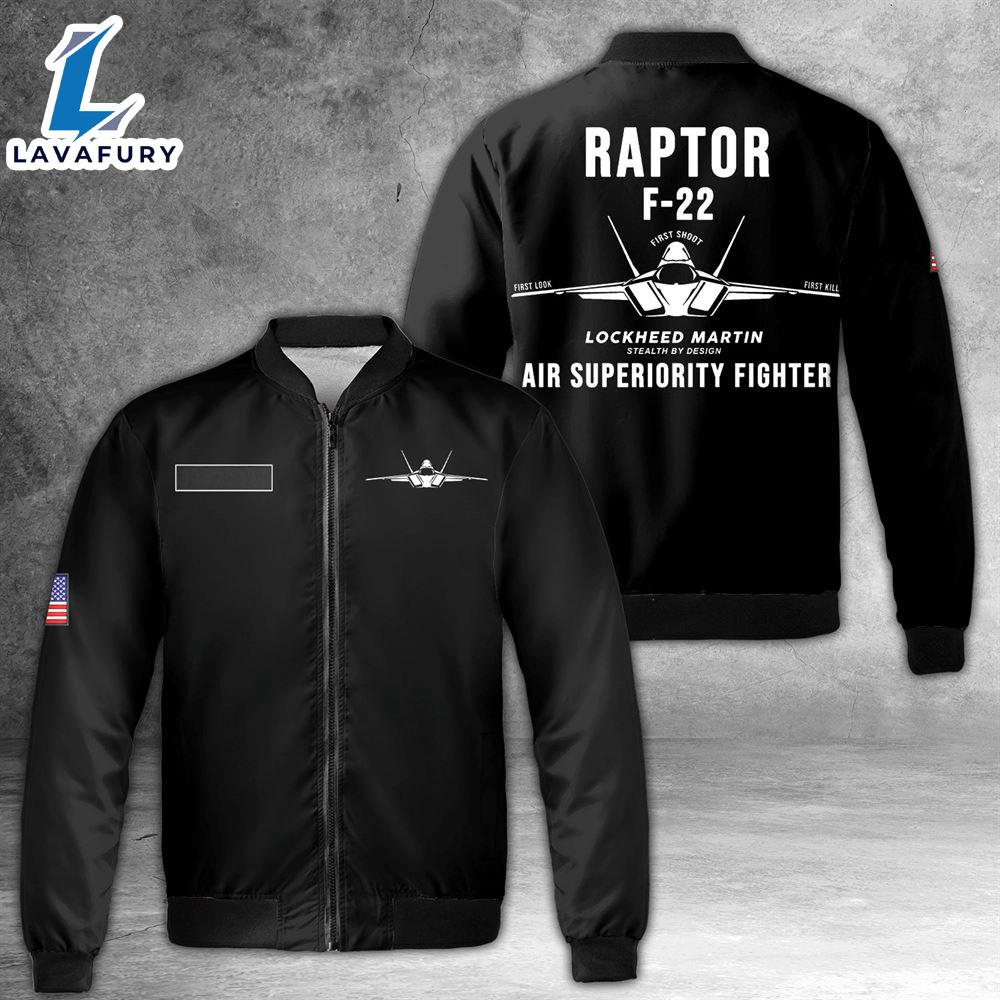 Custom Name US Air Force F-22 Raptor Stealth Air Superiority Fighter AOP Fleece Bomber Jacket For Man And Women Custom Name US Air Force F-22 Raptor Stealth Air Superiority Fighter AOP Fleece Bomber Jacket For Man And Women