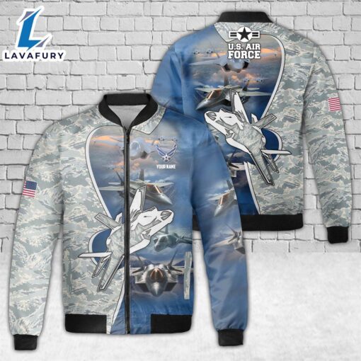 Custom Name US Air Force F-35 Lightning II Aircraft Camo AOP Fleece Bomber Jacket For Man And Women