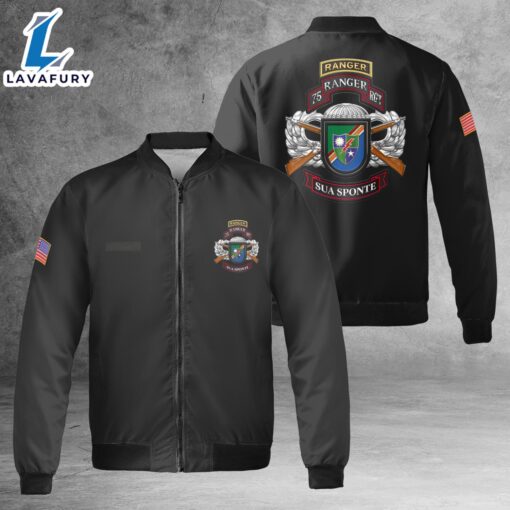Custom Name US Army 75th Ranger Regiment With Tab and Insignia AOP Fleece Bomber Jacket For Man And Women
