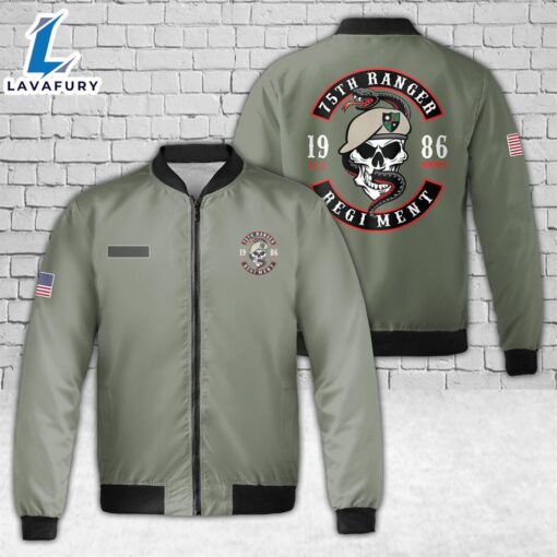 Custom Name US Army 75th Ranger Skull And Snake AOP Fleece Bomber Jacket For Man And Women