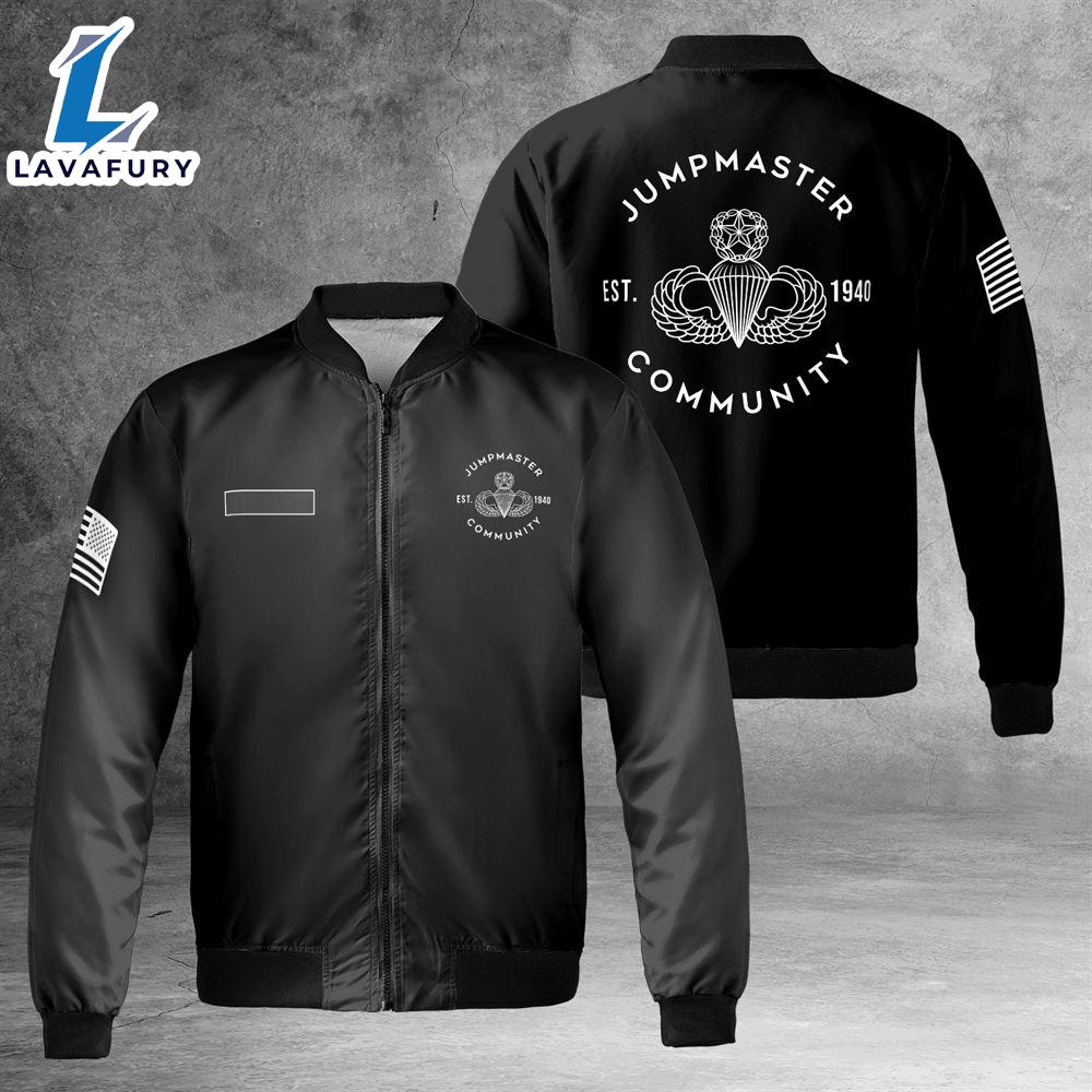 Custom Name US Army Jumpmaster Community AOP Fleece Bomber Jacket For Man And Women Custom Name US Army Jumpmaster Community AOP Fleece Bomber Jacket For Man And Women