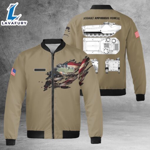 Custom Name U.S. Marine Corps Assault Amphibious Vehicle AAV AOP Fleece Bomber Jacket For Man And Women