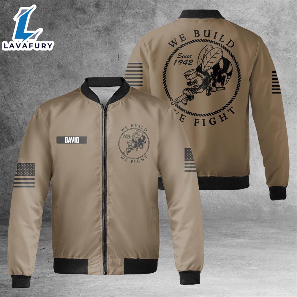 Custom Name US Navy 1942 Seabee AOP Fleece Bomber Jacket For Man And Women Custom Name US Navy 1942 Seabee AOP Fleece Bomber Jacket For Man And Women