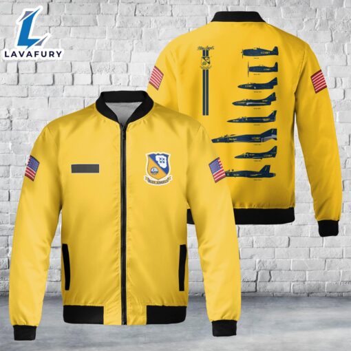 Custom Name US Navy Blue Angels History AOP Fleece Bomber Jacket For Man And Women