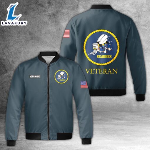 Custom Name US Navy Seabees Veteran AOP Fleece Bomber Jacket For Man And Women