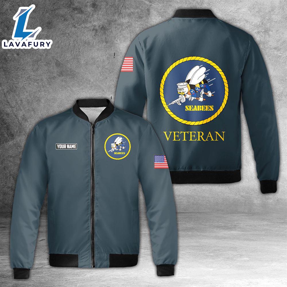 Custom Name US Navy Seabees Veteran AOP Fleece Bomber Jacket For Man And Women Custom Name US Navy Seabees Veteran AOP Fleece Bomber Jacket For Man And Women