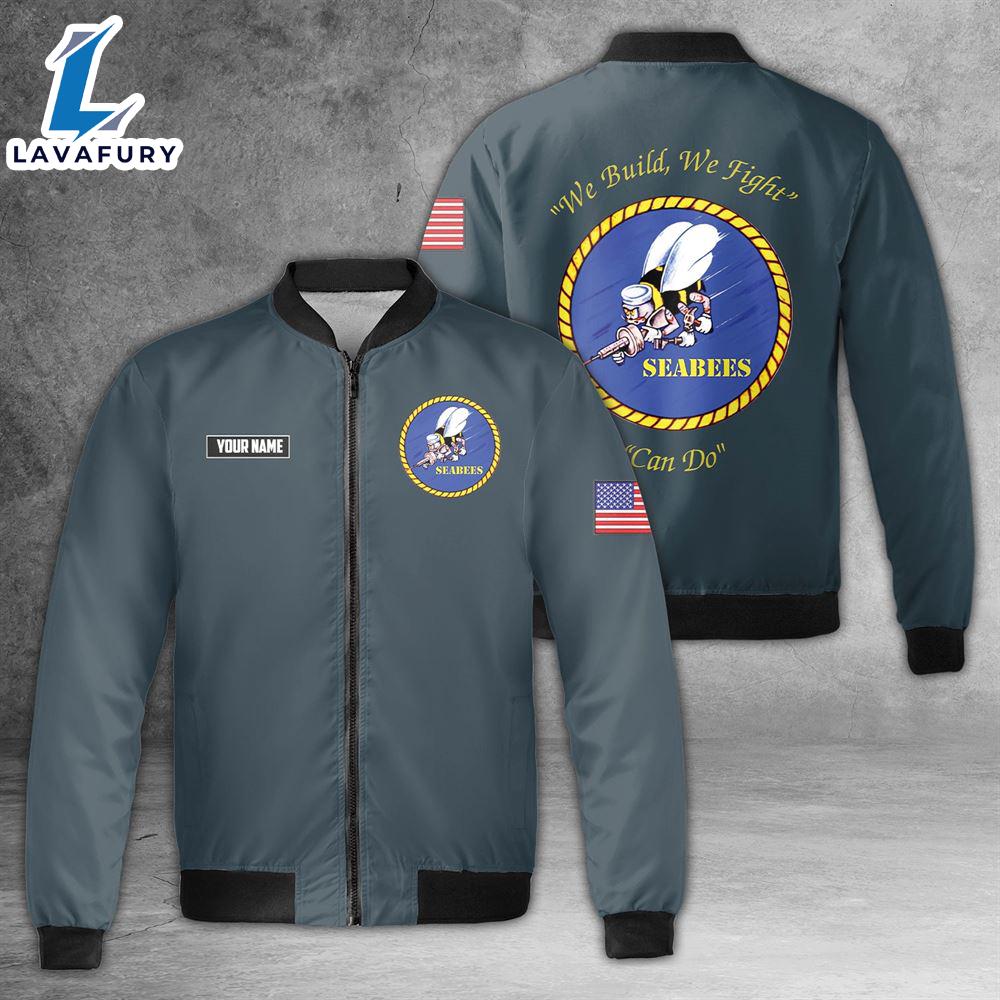 Custom Name US NAVY Seabees We Build, We Fight, Can Do AOP Fleece Bomber Jacket For Man And Women Custom Name US NAVY Seabees We Build, We Fight, Can Do AOP Fleece Bomber Jacket For Man And Women
