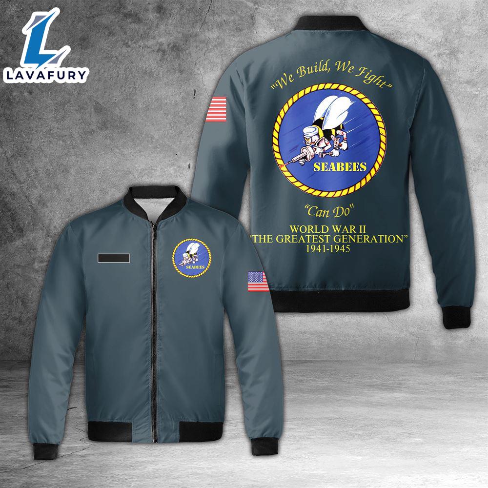Custom Name US NAVY Seabees World War II 1941-1945 AOP Fleece Bomber Jacket For Man And Women Custom Name US NAVY Seabees World War II 1941-1945 AOP Fleece Bomber Jacket For Man And Women