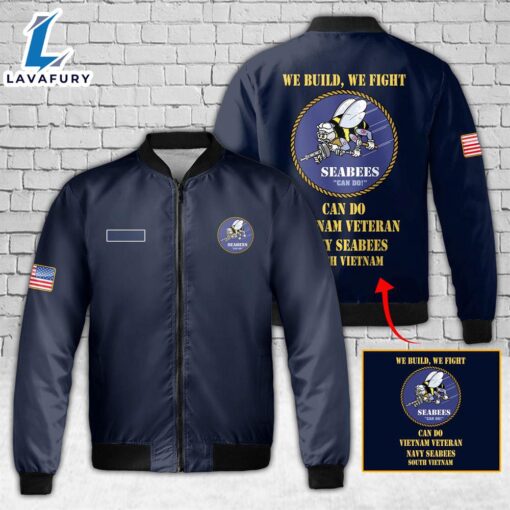 Custom Name US Navy Vietnam Veteran Navy SEABEES South Vietnam AOP Fleece Bomber Jacket For Man And Women