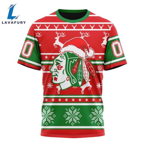 Custom NHL Chicago BlackHawks 3D T Shirt Specialized Unisex Christmas Is Coming Santa Claus For Man And Women