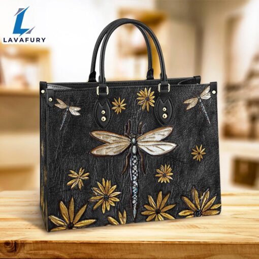Dragonfly Sunflowers 1 Leather Bag Christ Gifts Leather Bags Christian Leather Bag