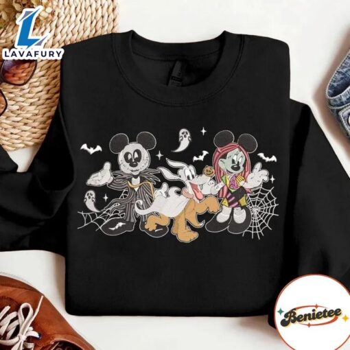Embroidered Mickey Minnie Jack Skellington Sally Halloween Sweatshirt