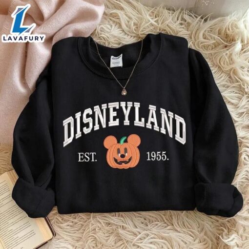 Embroidered Mickey Pumpkin Sweatshirt, Disneyland Fall Halloween Crewneck