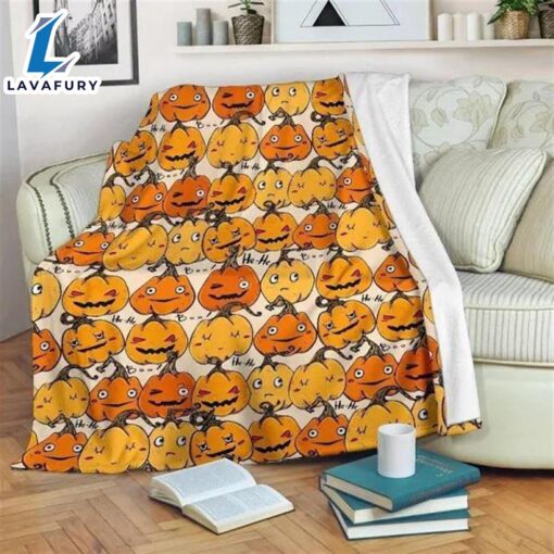 Emotion Pumpkin Halloween Sherpa Blanket Funny Halloween Gift – Pumpkin Throw Blanket  Gift Xmas