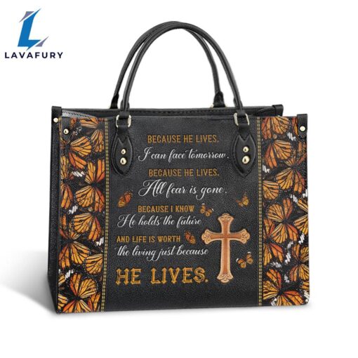 Faith Because He Live Leather Bag Christ Gifts Leather Bags Christian Leather Bag