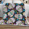 Folkloric Sugar Skulls Halloween Sofa Fleece Throw Blanket Halloween Gifts